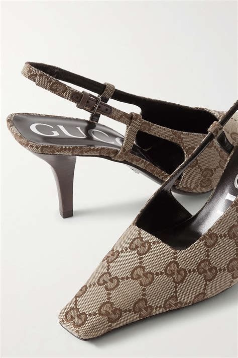 gucci demi logo-jacquard canvas slingback pumps|GUCCI Demi logo.